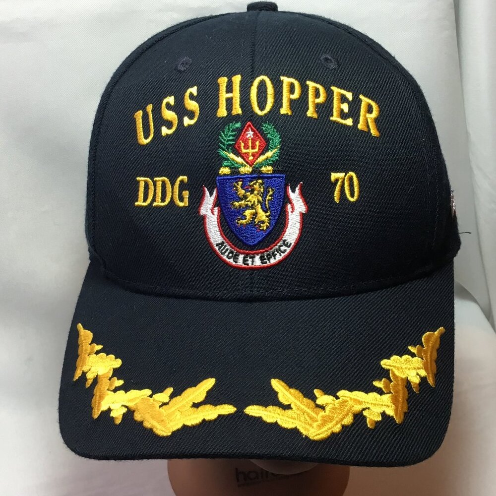 The Corps USS Hopper DDG 70 Logo Navy Blue Baseball Cap Hat One Size EUC